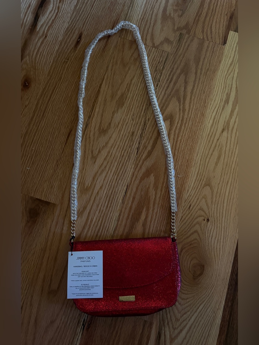 Jimmy Choo Red Glitter Crossbody with Gold Chain - Picture 2 of 2